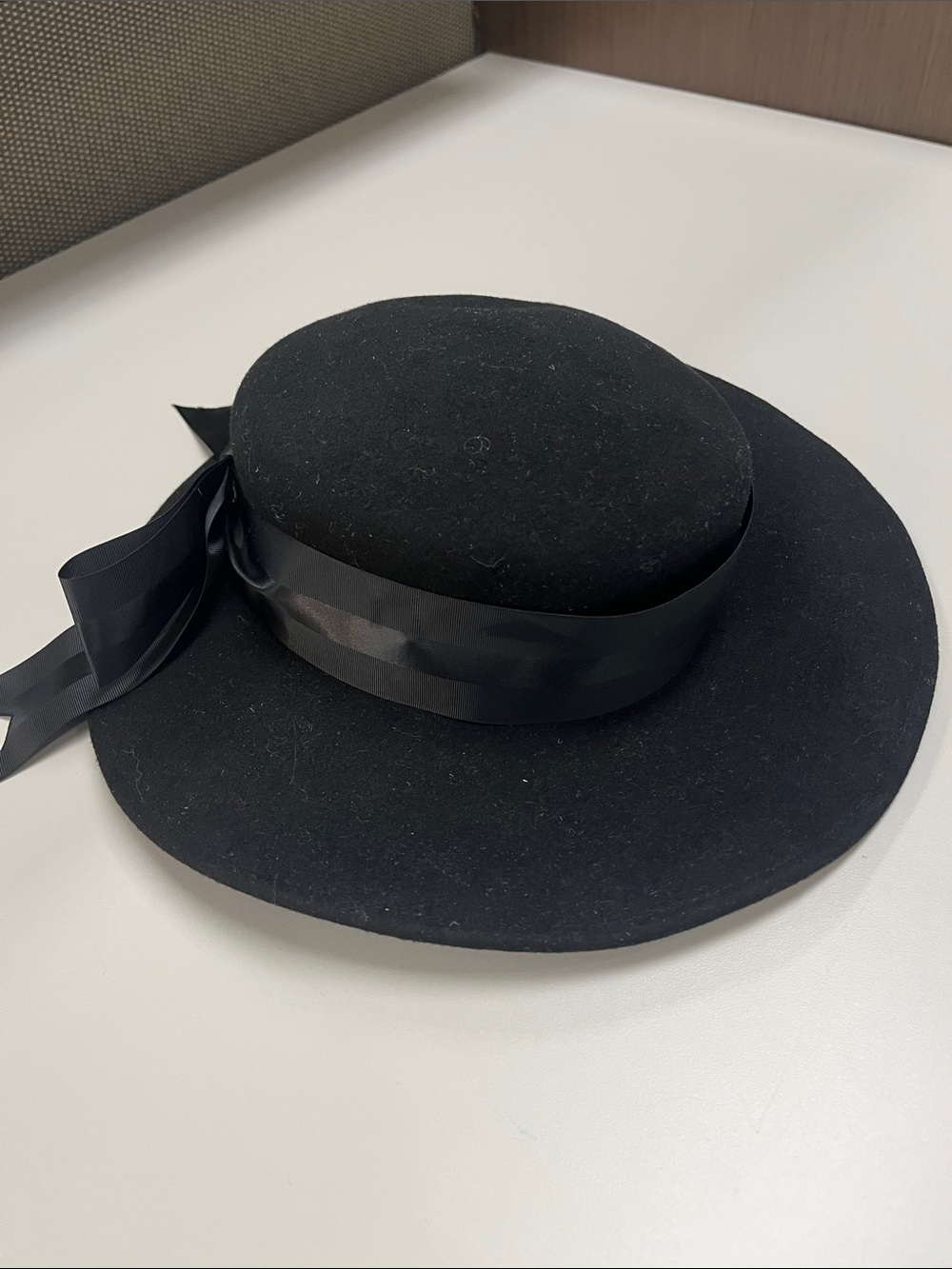Michael Howard’s 100% Wool Black Wide-Brim Hat with Satin Ribbon